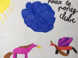 dessin d'enfant representant le poney club de begnins, l'ecole d'equitation pres de gland et nyon
