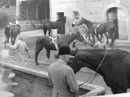 autre temps, autres pratiques: les grooms preparaient les chevaux pendant que ces Messieurs attendaient que tout soit fin pret pour leur loisir